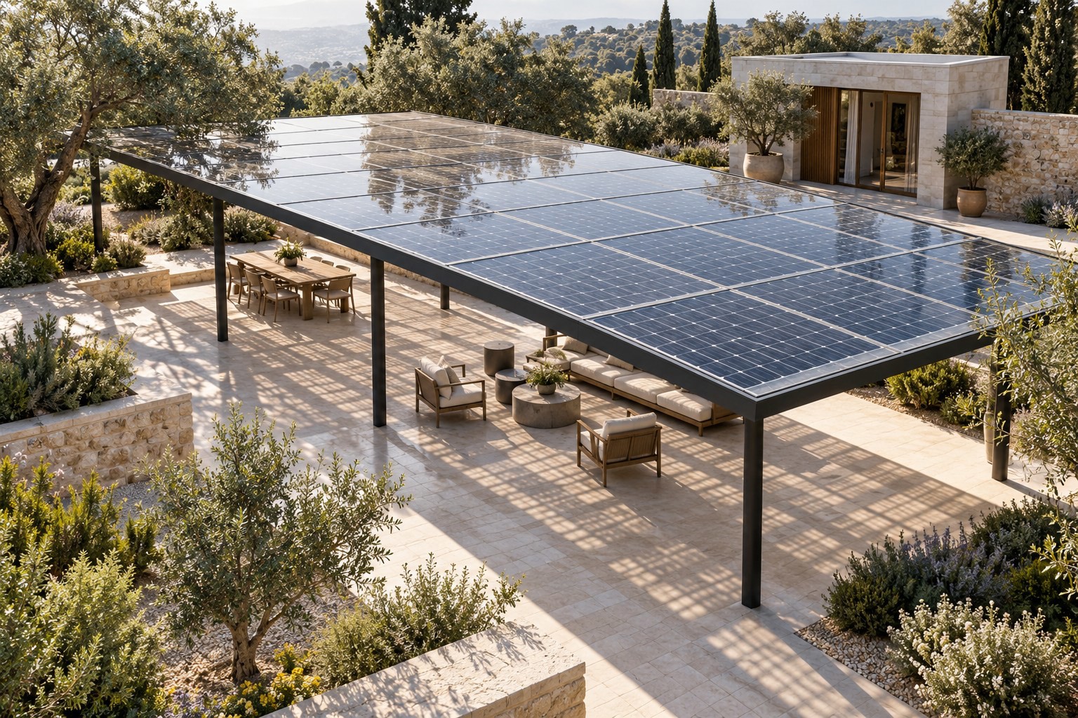 BIPV Project Concepts | FGNEX Original AI architectural concept of photovoltaic canopy glazing