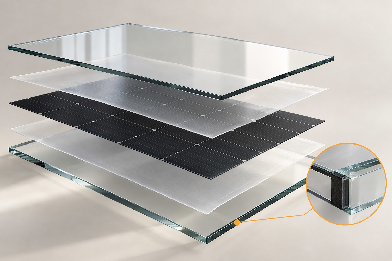AI concept illustration of poe encapsulation edge sealing for custom BIPV modules