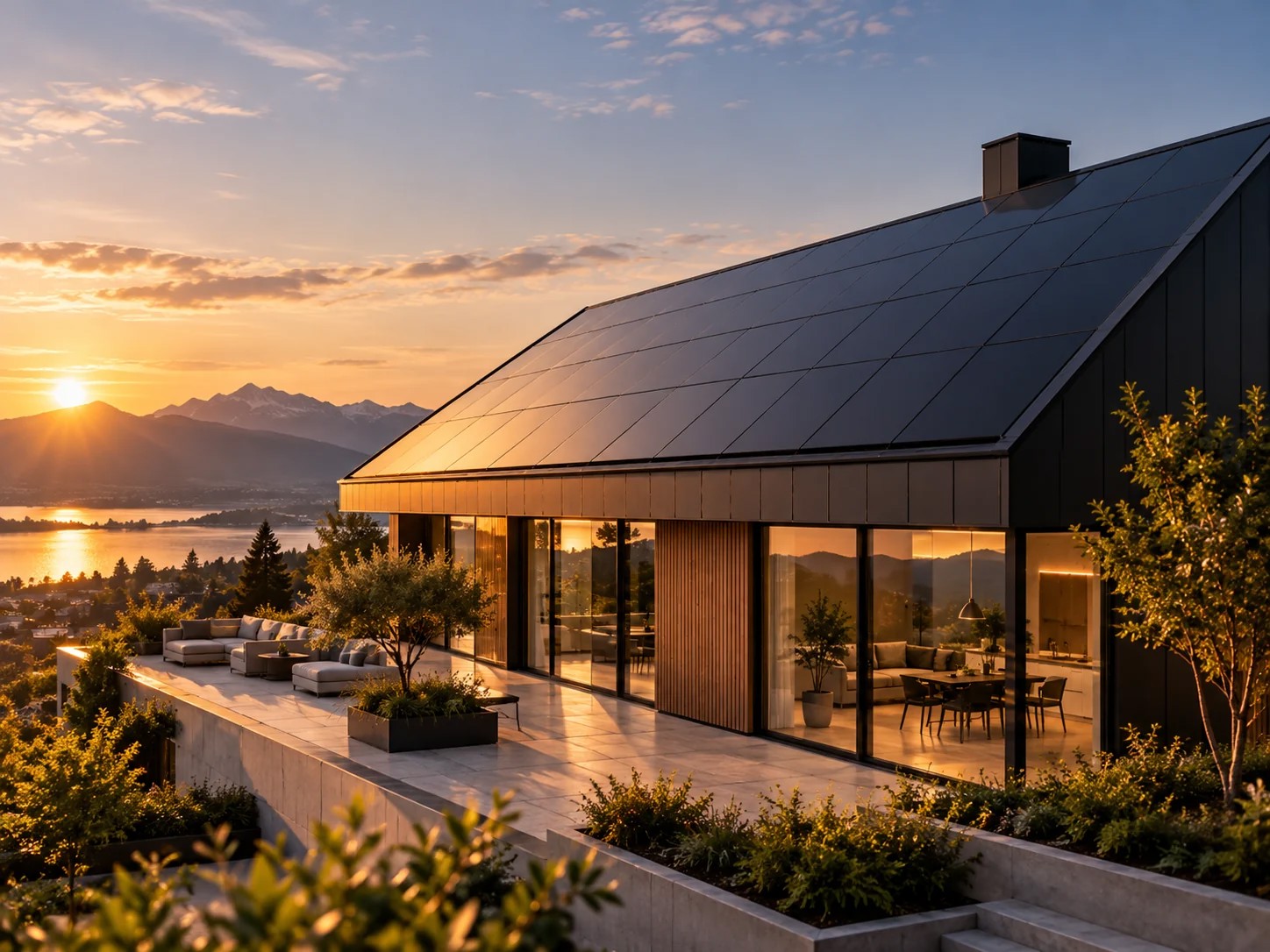 AI concept of an integrated photovoltaic roof on a home